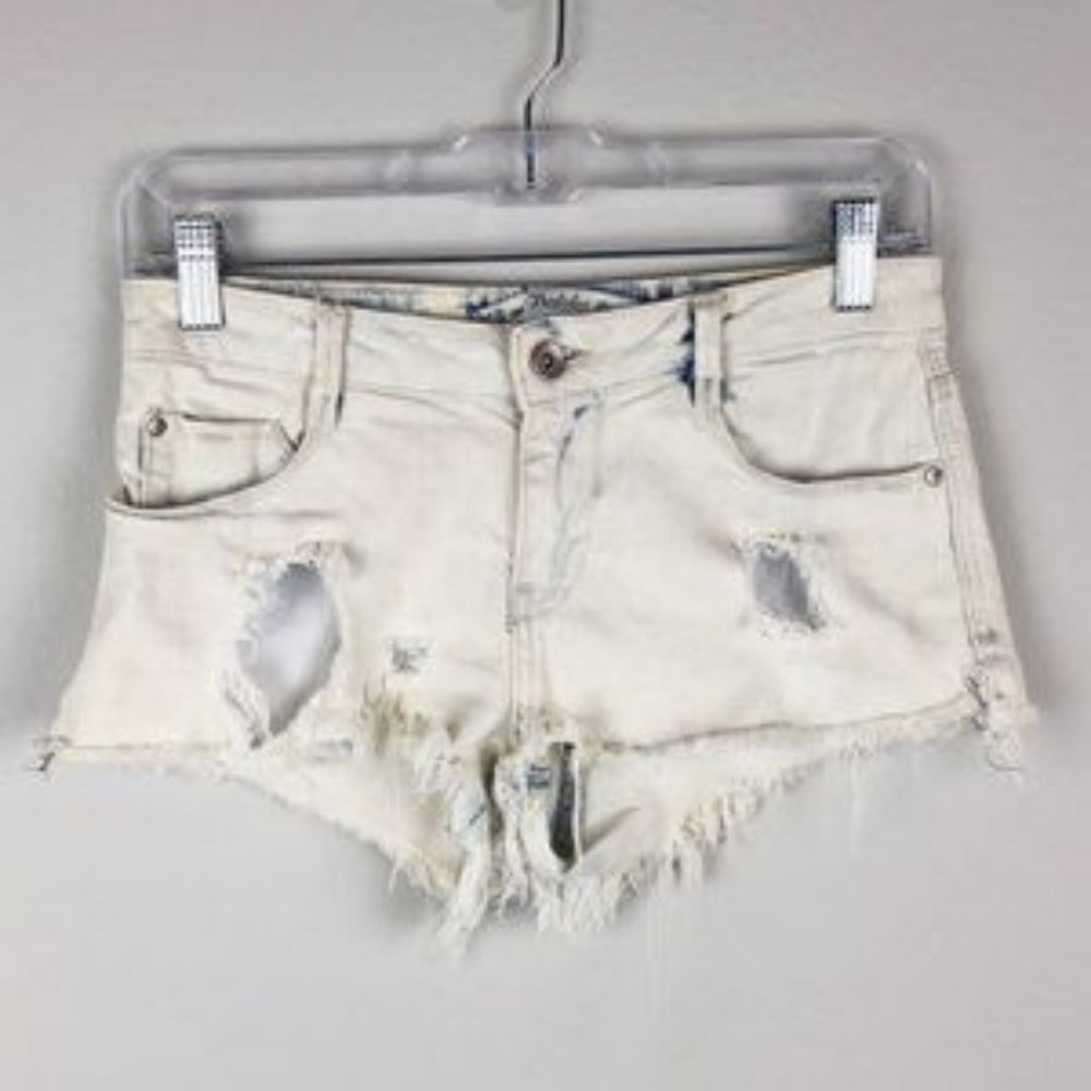 Zara Distressed Bleached Boho Cutoff Raw Hem‎ Jean Shorts Size 2.